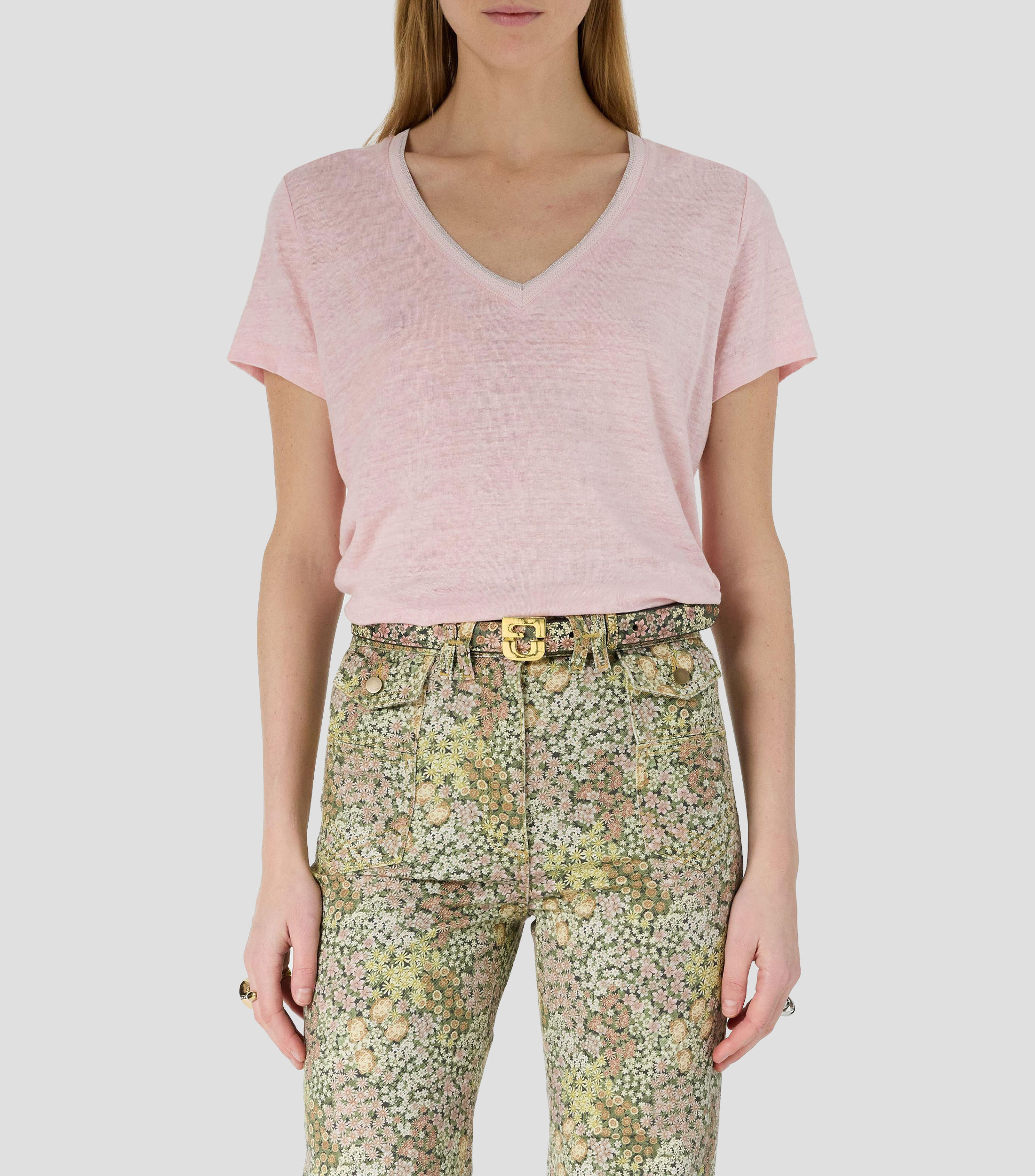 Playera cuello V manga corta lisa Mujer